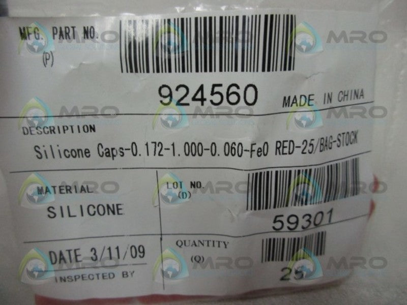 INDUSTRIAL MRO 924560 SILICONE CAPS * NEW IN FACTORY BAG *