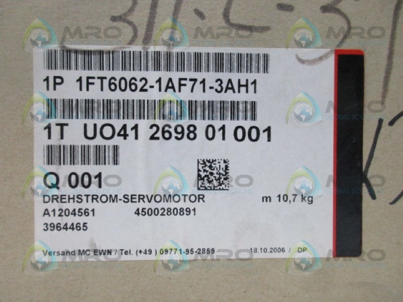 SIEMENS 1FT6062-1AF71-3AH1 SERVO MOTOR * FACTORY SEALED *
