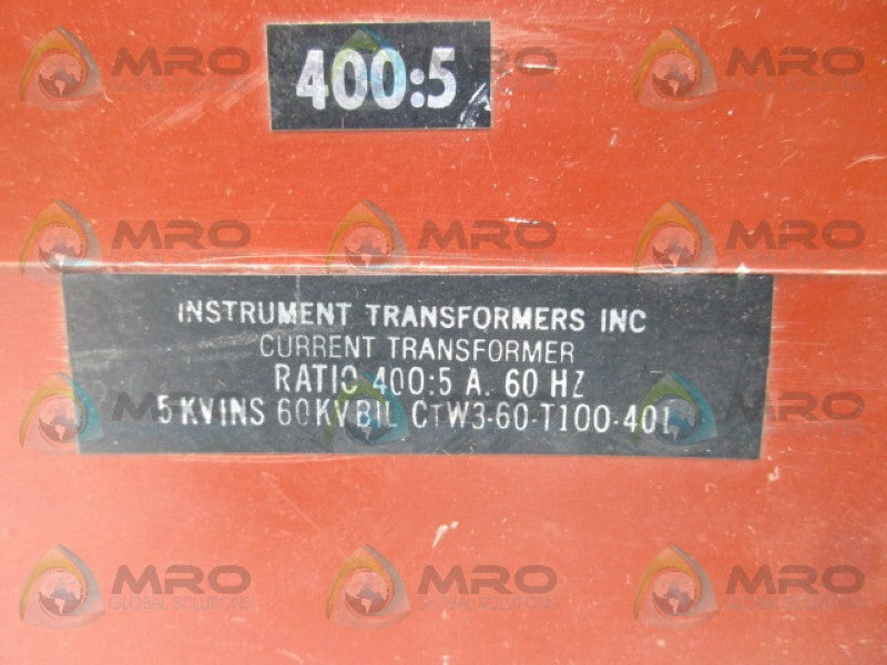 INSTRUMENT TRANSFORMERS CTW3-60-T100-401  RATIO 400:5 A * NEW NO BOX *