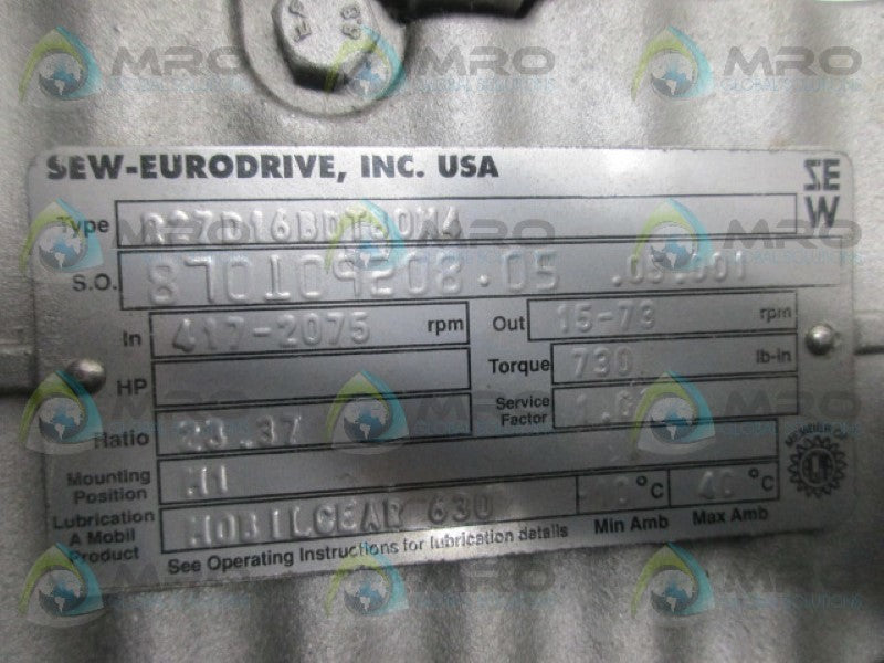 SEW EURODRIVE R27D16BDT80N4 GEAR MOTOR  NSNP