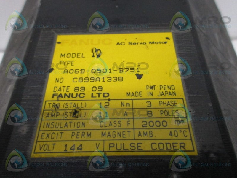 FANUC A06B-0501-B751 SERVO MOTOR  UNMP