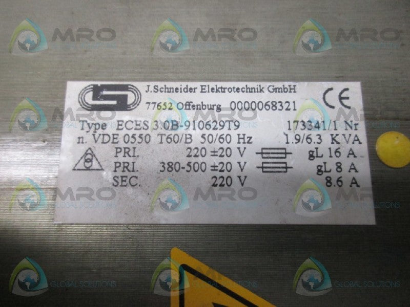 J.SCHNEIDER ELEKTROTECHNIK ECES3.0B-910629T9 TRANSFORMER  UNMP