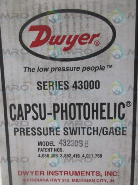DWYER SERIES 43000 43230SB PRESSURE SWITCH * FACTORY SEALED *