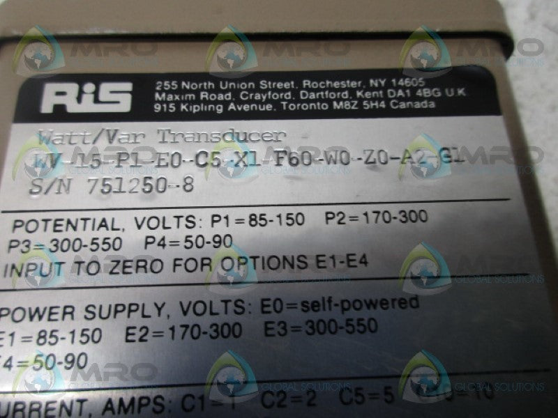 RIS WV-15-P1-E0-C5-X1-F60-W0-Z0-A2-G1 TRANSDUCER  NSNP