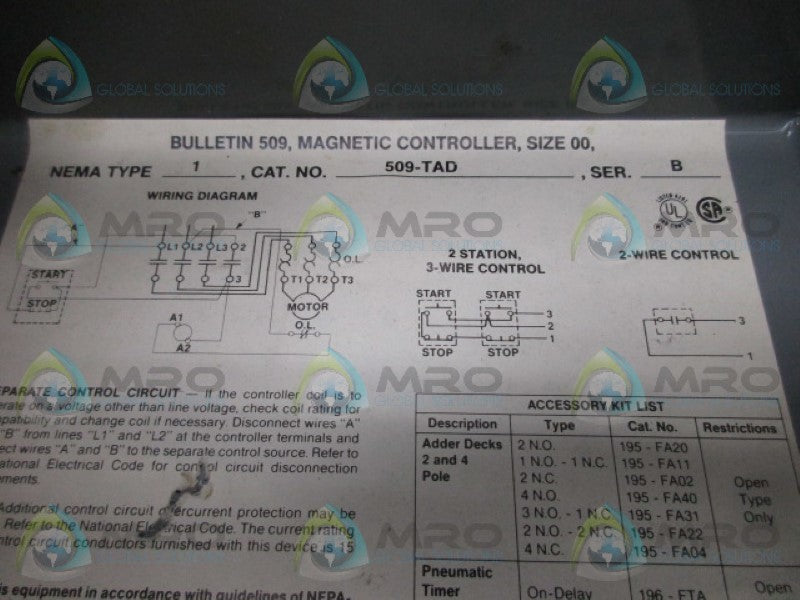 INDUSTRIAL SPARE PART 509-TAB SER B MAGNETIC CONTROLLER (AS PICTURED)  UNMP