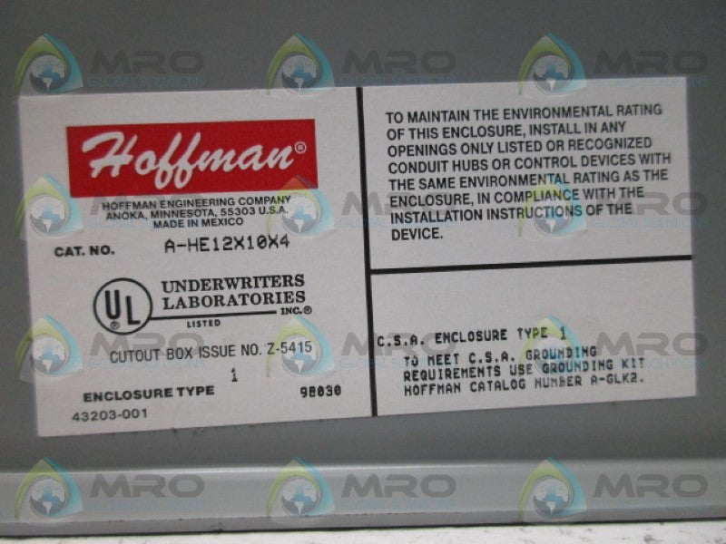 HOFFMAN A-HE12X10X4 ENCLOSURE  NSNP