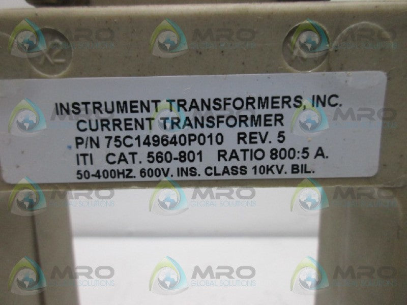 INSTRUMENT TRANSFORMER 560-801 CURRENT TRANSFORMER RATIO 800:5A *NEW NO BOX*