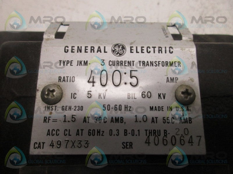 GENERAL ELECTRIC 497X33 CURRENT TRANSFORMER RATIO 400:5  UNMP