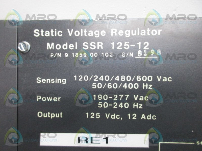 BASLER ELECTRIC SSR125-12 STATIC VOLTAGE REGULATOR  UNMP