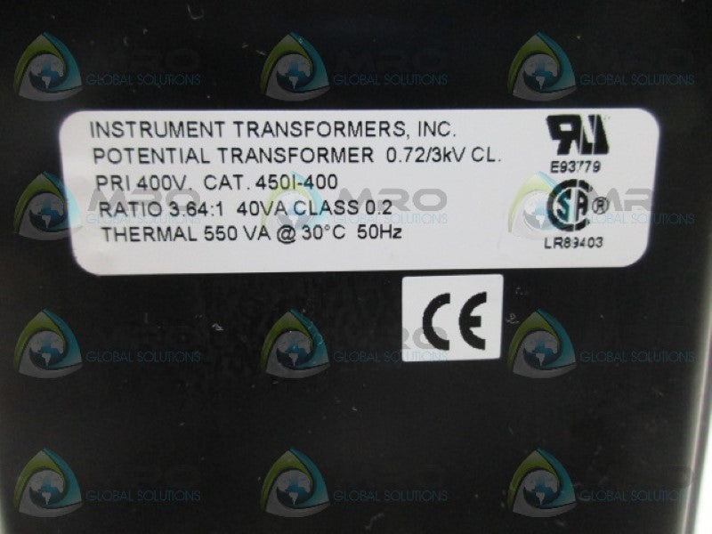 INSTRUMENT TRANSFORMER 450I-400 TRANSFORMER RATIO 3.64:1  NSNP