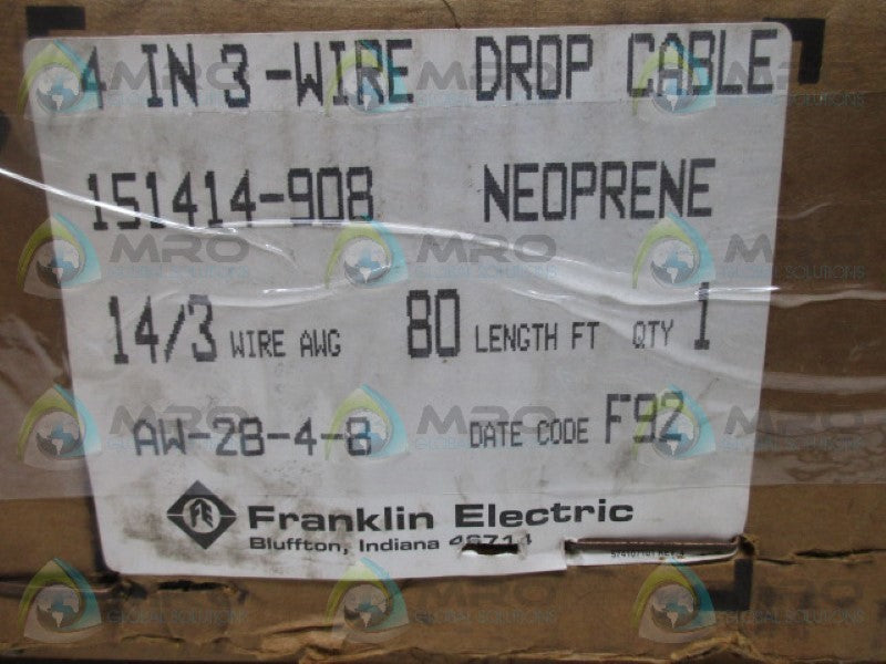 FRANKLIN ELECTRIC 151414-908 DROP CABLE 80' 14/3AWG  NSMP