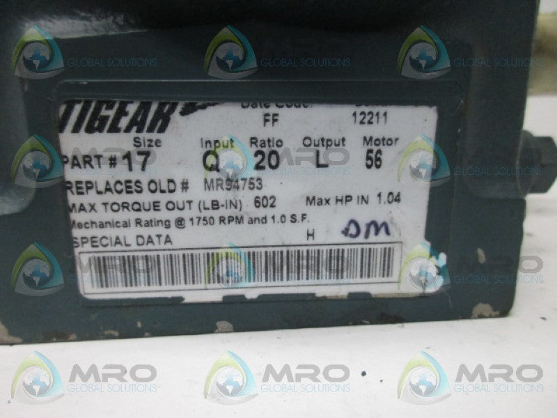 DODGE 17Q20L56 GEAR REDUCER RATIO 20:1 * NEW NO BOX  *