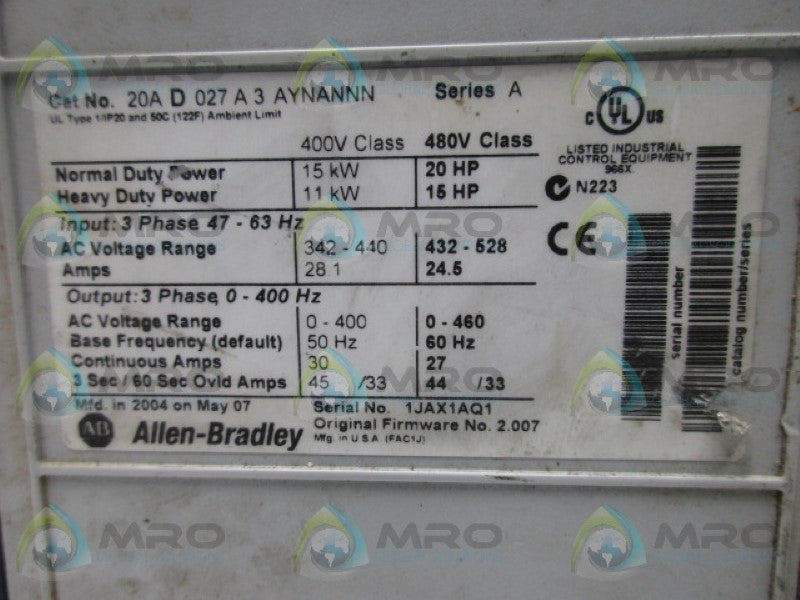 INDUSTRIAL SPARE PART 20AD027A3AYNANNN SER. A F/W: 2.007  UNMP