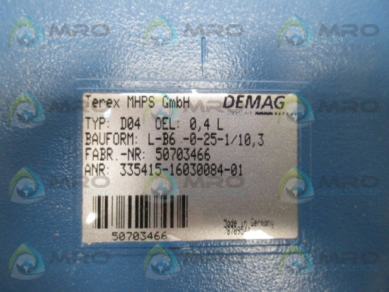DEMAG L-B6-0-25-1/10,3 GEAR BOX  NSNP