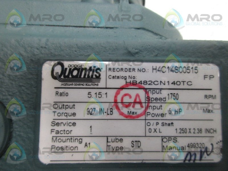 DODGE HB482CN140TC GEAR REDUCER RATIO 5.15:1  NSMP