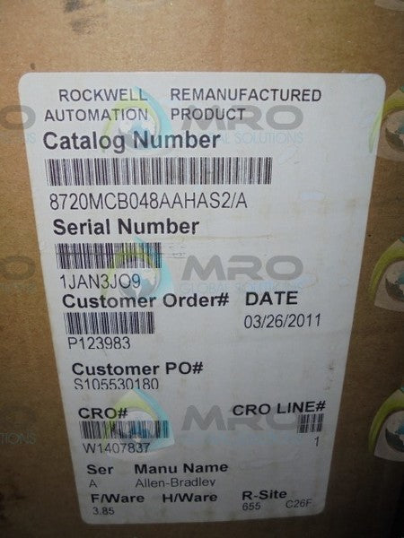 ALLEN BRADLEY 8720MCB048AAHAS2/A HIGH PERFORMANCE DRIVE *REMAN*