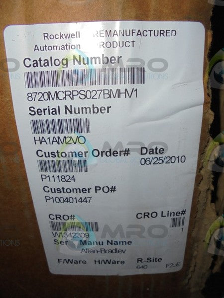 ALLEN BRADLEY 8720MCRPS027BMHV1 SERVO MOTOR *REMAN*