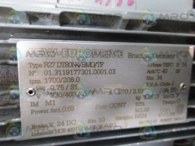 SEW EURODRIVE R27DT80N4/BMG/TF MOTOR  UNMP