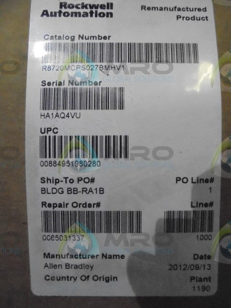 ALLEN BRADLEY 8720MCPS027BMHV1 POWER SUPPLY *REMAN*