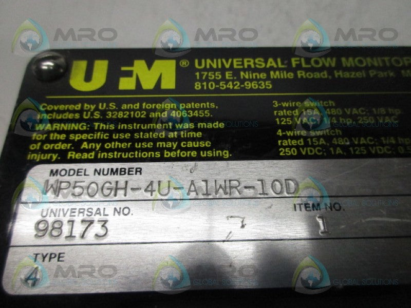 UFM WP50GH-4U-A1WR-10D FLOW RATE INDICATOR  NSNP