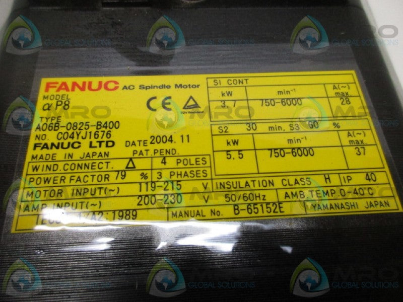 FANUC A06B-0825-B400 AC SPINDLE MOTOR  NSNP