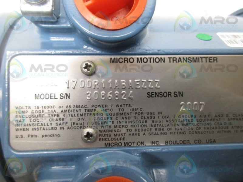 MICRO MOTION 1700R11ABAEZZZ TRANSMITTER (AS PICTURED)  NSNP