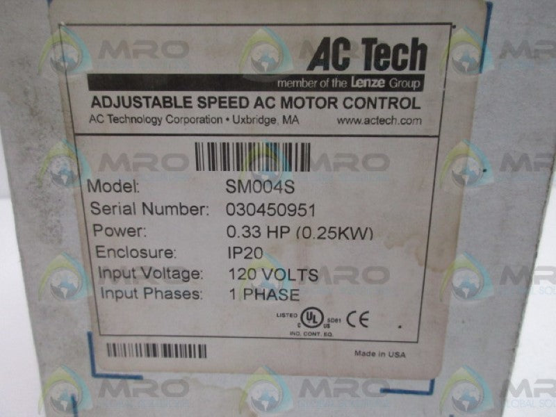 AC TECH SM004S AC MOTOR CONTROL .33HP *FACTORY SEALED*