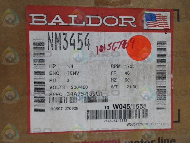 BALDOR NM3454 INDUSTRIAL MOTOR 1/4HP 1725RPM * FACTORY SEALED *