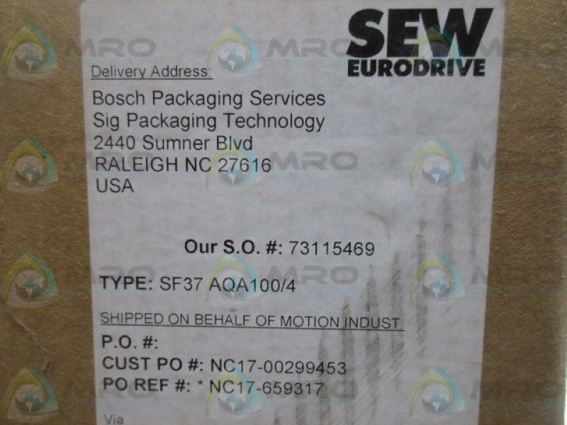 SEW EURODRIVE SF37AQA100/4 GEAR MOTOR * FACTORY SEALED *