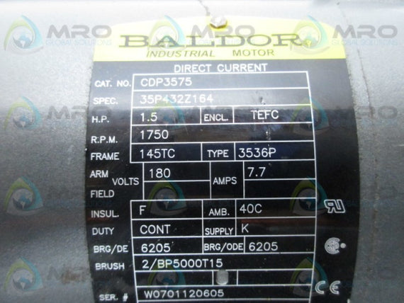 BALDOR CDP3575 INDUSTRIAL MOTOR 1.5HP 1750RPM * USED *