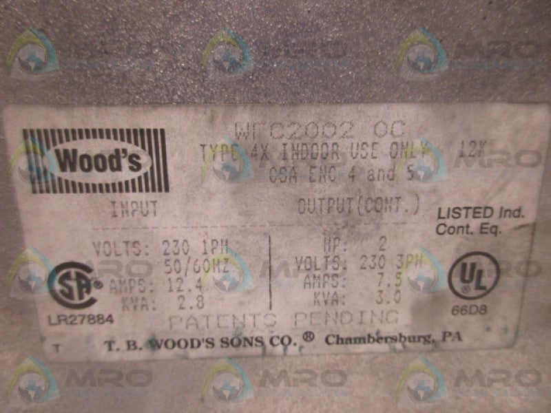 TB WOODS WFC2002-0C AC INVERTER * USED*