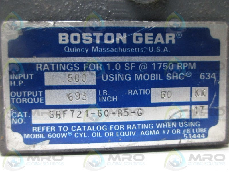 BOSTON GEAR SRF721-60-B5-G RATIO 60 KK GEAR REDUCER  NSNP