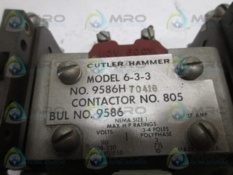 CUTLER HAMMER MODEL 6-3-3 9586H7041G CONTACTOR  UNMP