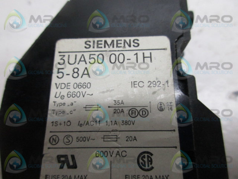SIEMENS 3UA5000-1H OVERLOAD RELAY 5-8A  UNMP