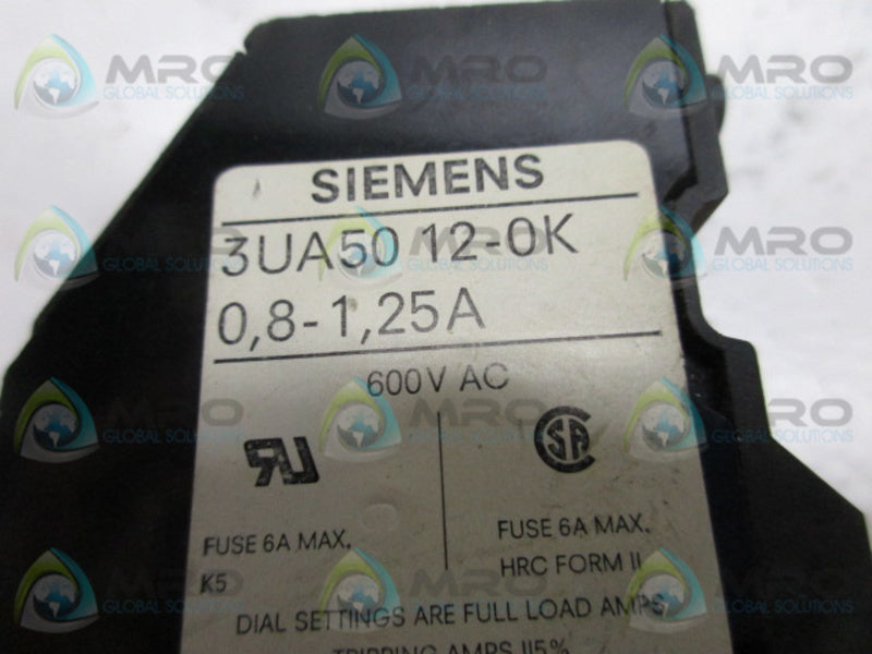 SIEMENS 3UA5012-0K OVERLOAD RELAY 0,8-1,25A  UNMP