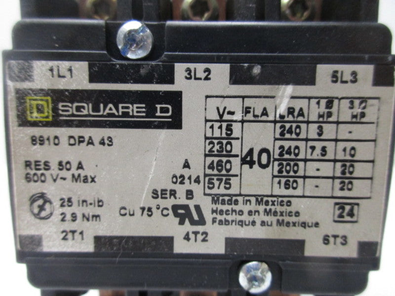 SQUARE D 8910-DPA43 CONTACTOR 600V  UNMP