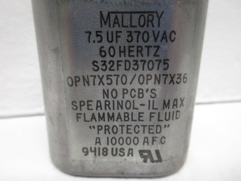 MALLORY 7.5UF370VAC CAPACITOR  UNMP