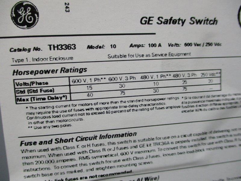 GENERAL ELECTRIC TH3363 MODEL 10  NSNP