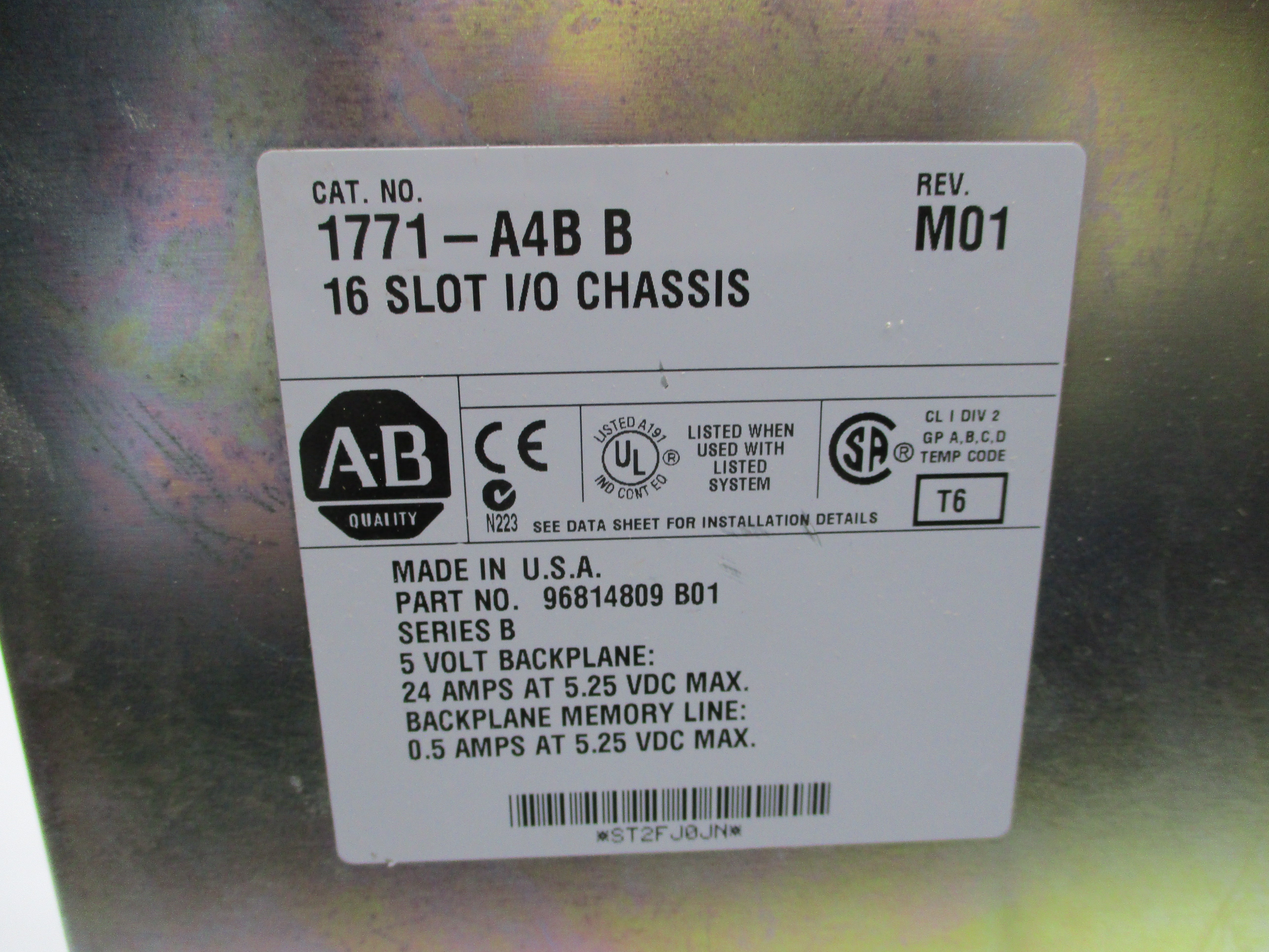 ALLEN BRADLEY 1771-A4B SER B 16 SLOT I/O CHASSIS *USED*