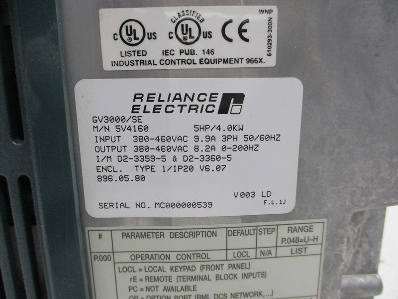RELIANCE ELECTRIC GV3000/SE (5V4160) NSNP