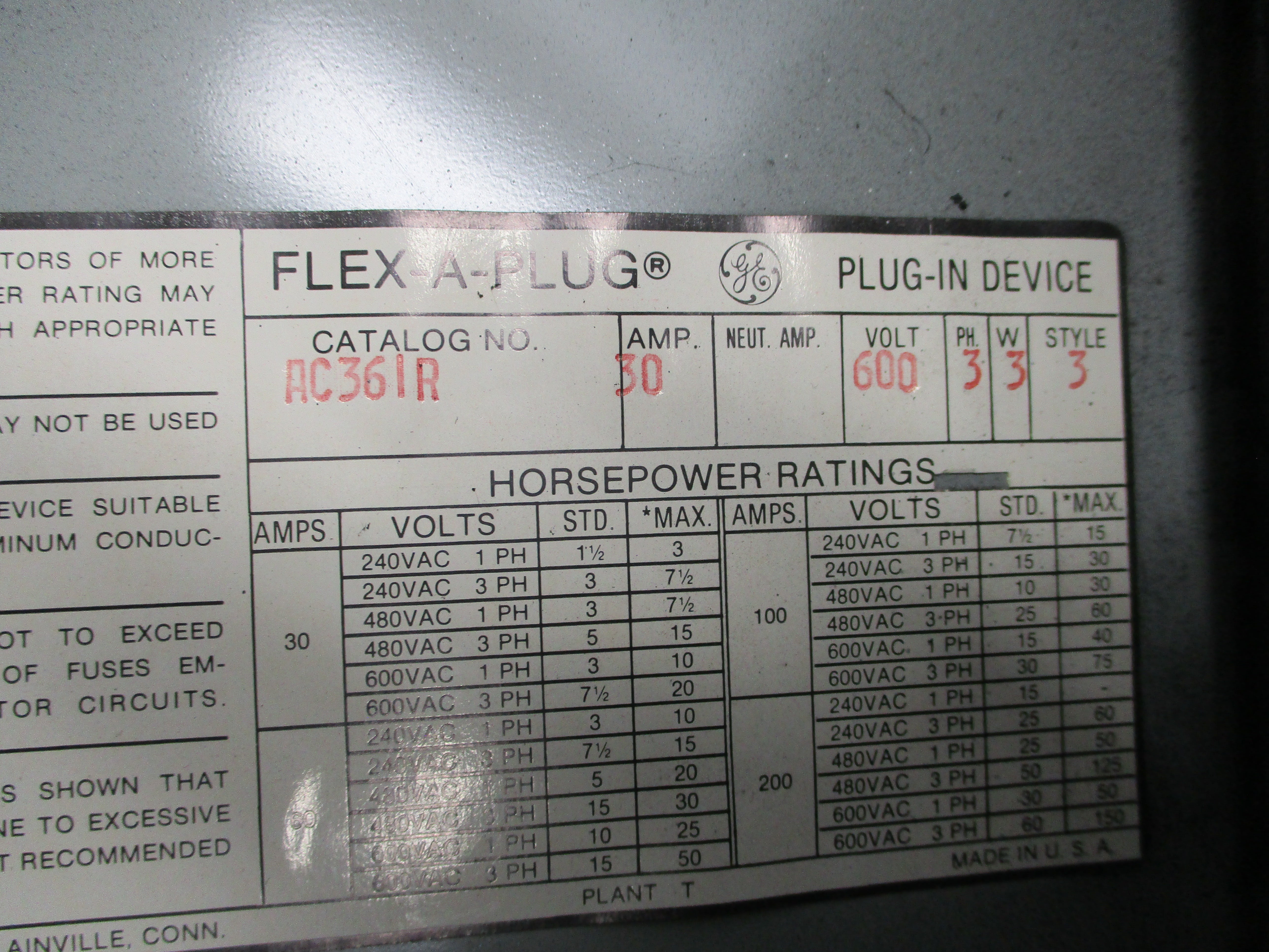 GENERAL ELECTRIC AC361R UNMP