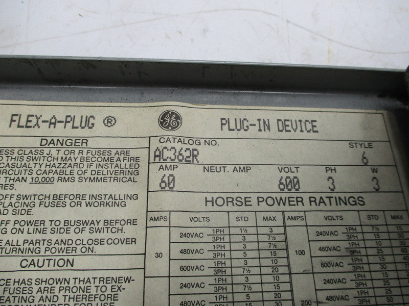 GENERAL ELECTRIC AC362R STYLE 6 UNMP