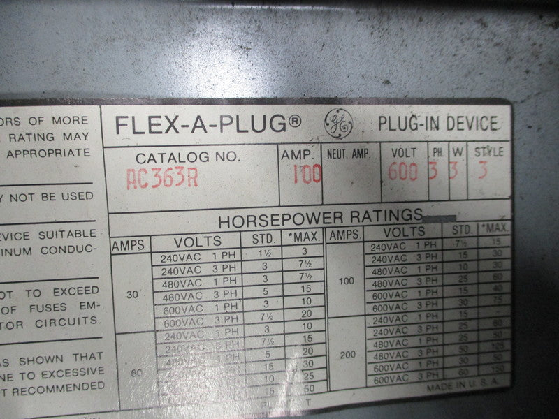 GENERAL ELECTRIC AC363R STYLE 3 UNMP