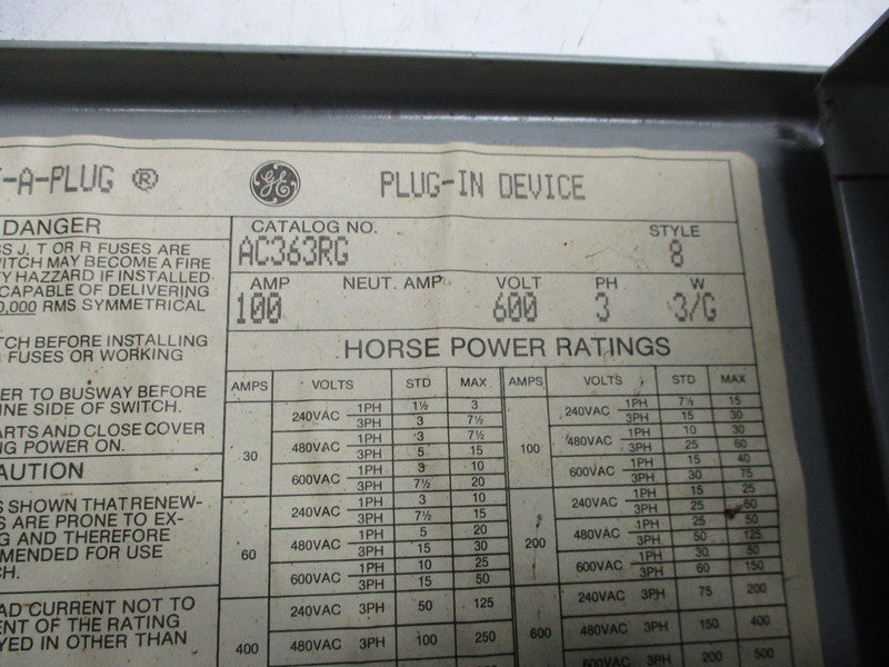 GENERAL ELECTRIC AC363RG STYLE 8 UNMP