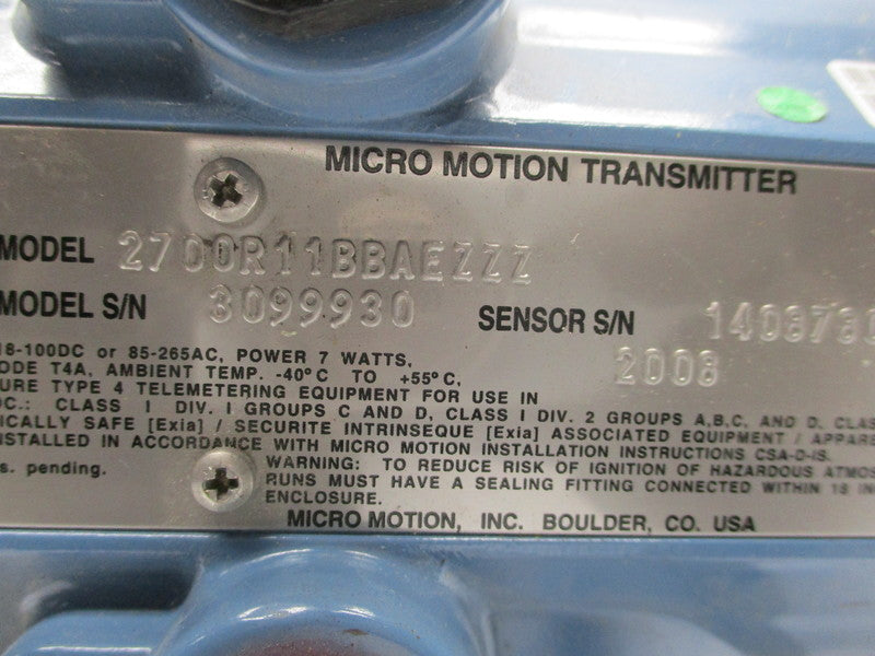 MICRO MOTION 2700R11BBAEZZZ UNMP