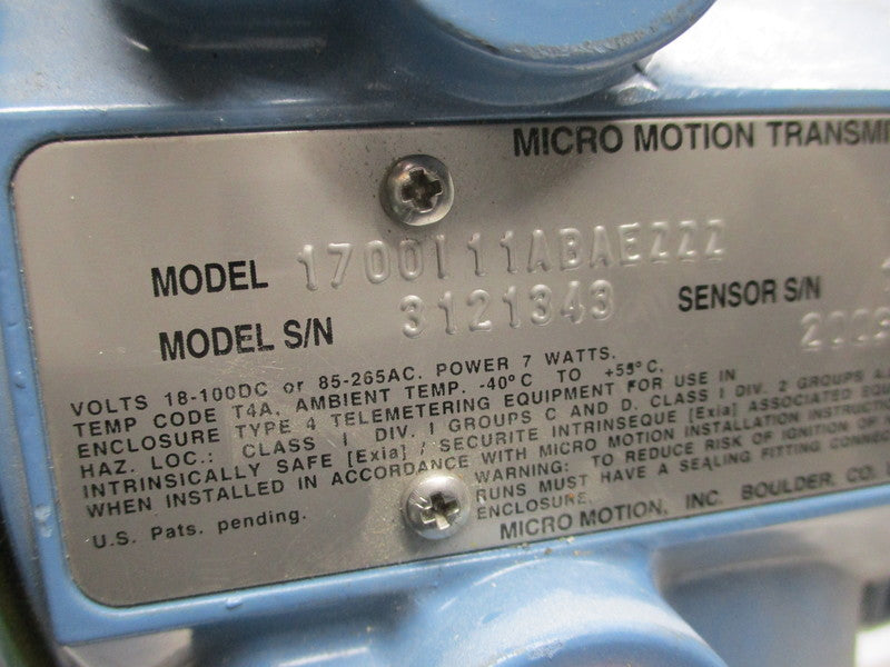 MICRO MOTION H200S352NCAAEZZZZ w/1700I11ABAEZZZ UNMP