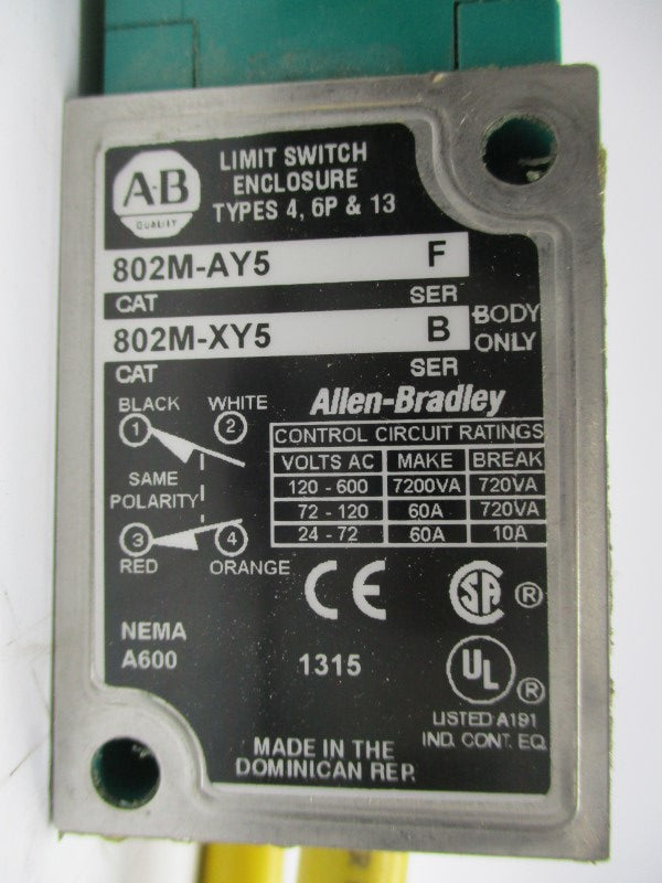 ALLEN BRADLEY 802M-AY5 SER. F 120-600VAC 60A (BR/WH) NSMP
