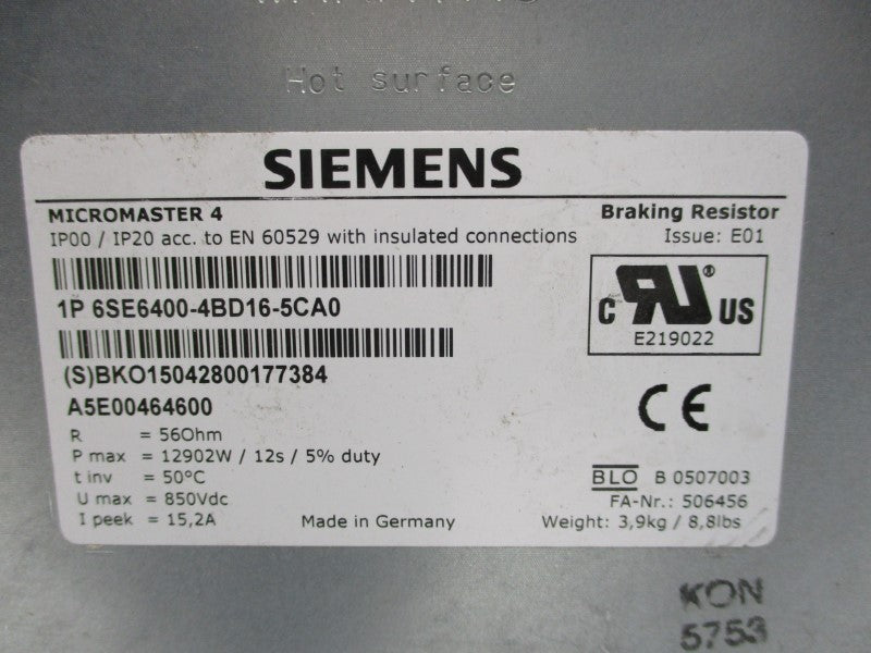 SIEMENS 6SE6400-4BD16-5CA0 NSNP