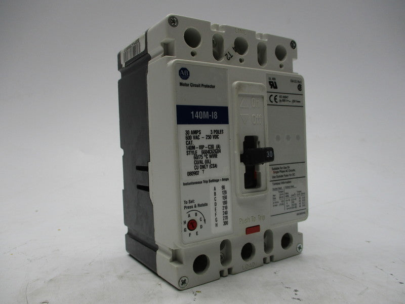 ALLEN BRADLEY 140M-I8P-C30 SER. A 30A 600VAC 250VDC (BR/WH) NSMP
