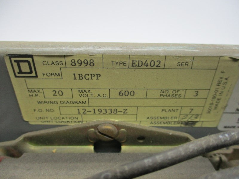 SQUARE D 8998-ED402 (AS PICTURED) UNMP